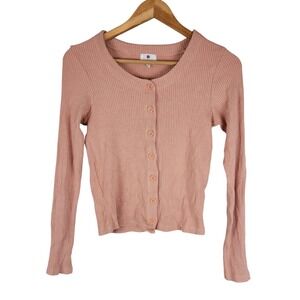 Sundry Ribbed Fitted Cropped Cotton Cardigan Pastel Peach‎ Size 2 US Medium